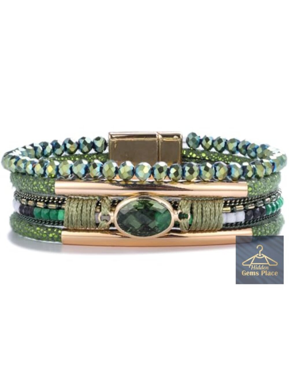Leather Wrap Bracelet Crystal Beads Boho Cuff Stone Charm Bracelet Magnetic